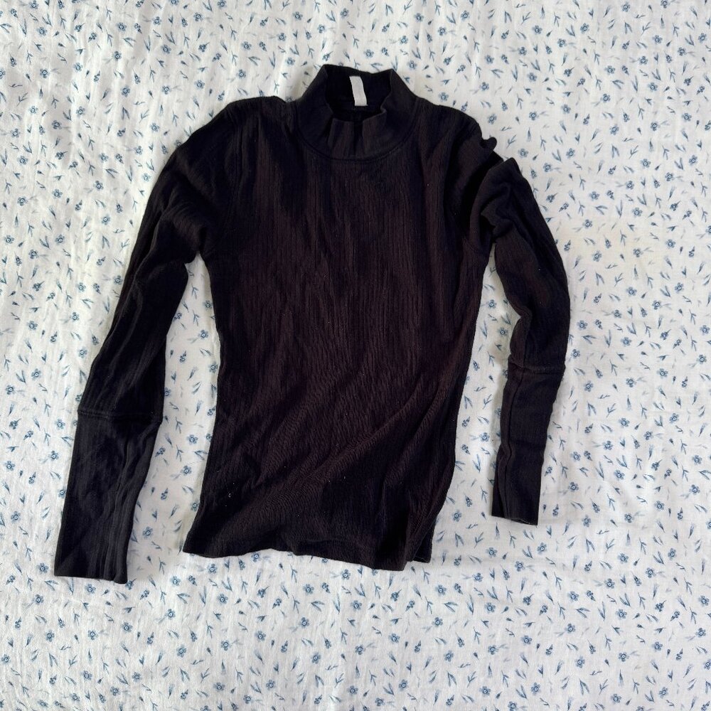 Free People Mock Neck Black Ribbed Long Sleeve